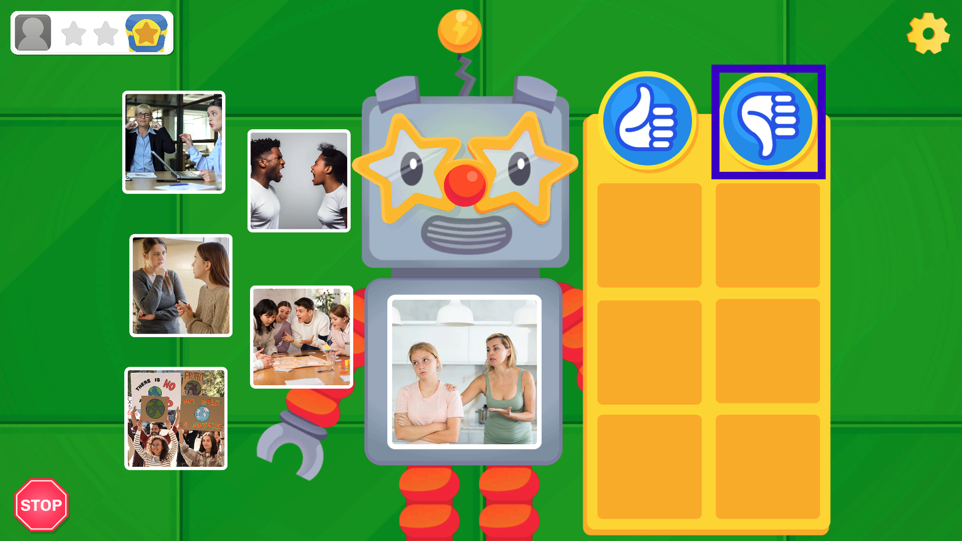 Game screen with thumbs-down highlighted