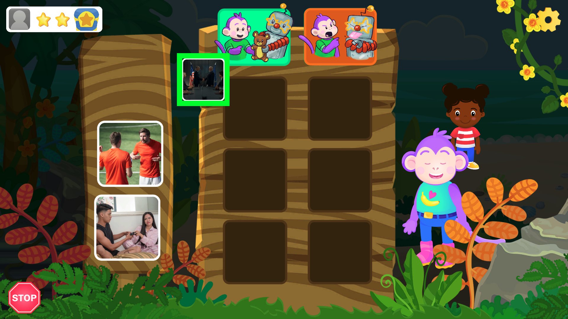 Game screen with image moving to the right
